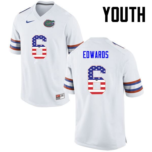 Youth NCAA Florida Gators Brian Edwards #6 Stitched Authentic USA Flag Fashion Nike White College Football Jersey GFM6365AC